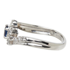 サファイア ダイヤモンド Pt900 プラチナ サファイア0.29ct ダイヤ0.28ct フラワーモチーフ リング 指輪 レディース 10.5号 中古