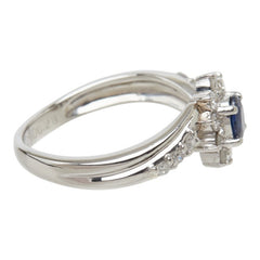 サファイア ダイヤモンド Pt900 プラチナ サファイア0.29ct ダイヤ0.28ct フラワーモチーフ リング 指輪 レディース 10.5号 中古