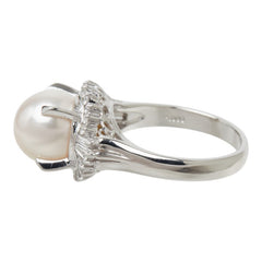 アコヤ真珠 ダイヤモンド Pt900 プラチナ アコヤパール9.4mm ダイヤ0.35ct リング 指輪 レディース 9.5号 中古