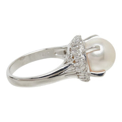 アコヤ真珠 ダイヤモンド Pt900 プラチナ アコヤパール9.4mm ダイヤ0.35ct リング 指輪 レディース 9.5号 中古