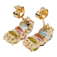 アクアマリン K18YG イエローゴールド アクアマリン0.3ct ピンクトルマリン ペリドット マルチ 3色 3連 3色 スタッドピアス ピアス レディース 中古