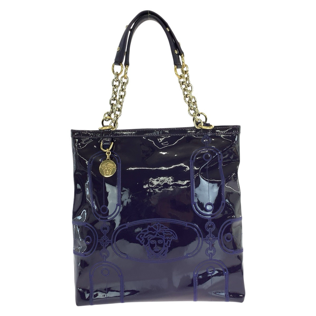 ヴェルサーチェ メデューサ トートバッグ ショルダバッグ パープル エナメル レディース VERSACE 中古
