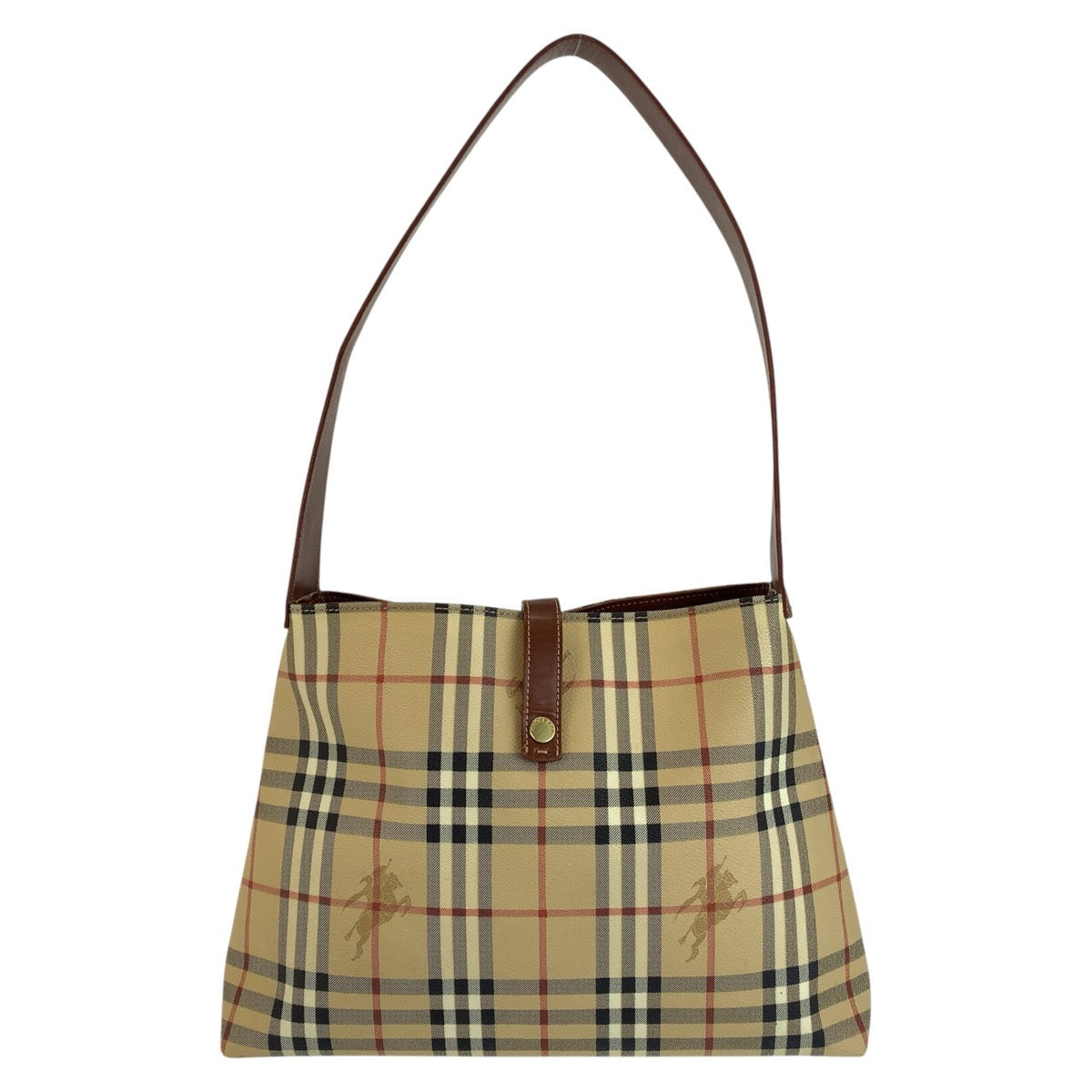 バーバリー シャドーホース チェック柄 ショルダーバッグ ベージュ ブラウン PVC レディース BURBERRY 中古