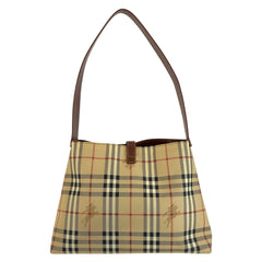 バーバリー シャドーホース チェック柄 ショルダーバッグ ベージュ ブラウン PVC レディース BURBERRY 中古