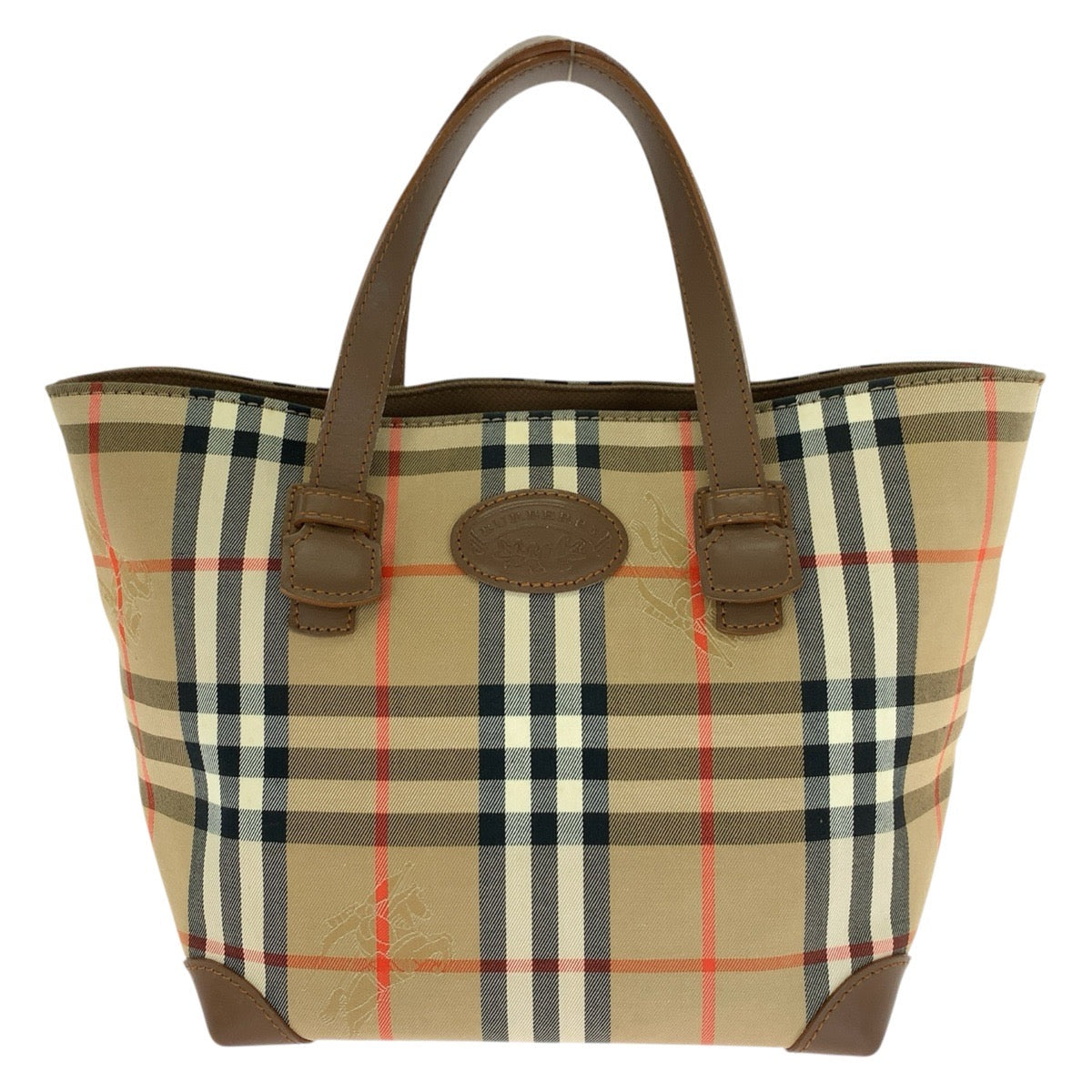 バーバリー チェック柄 ハンドバッグ トートバッグ ベージュ ブラウン キャンバス レザー レディース BURBERRY 中古