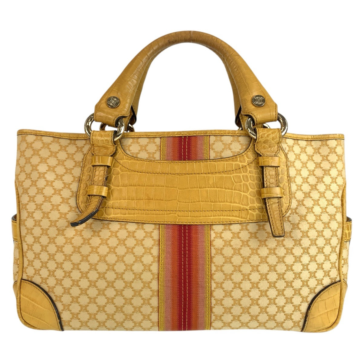 セリーヌ マカダム柄 ハンドバッグ トートバッグ イエロー キャンバス レザー レディース CELINE 中古