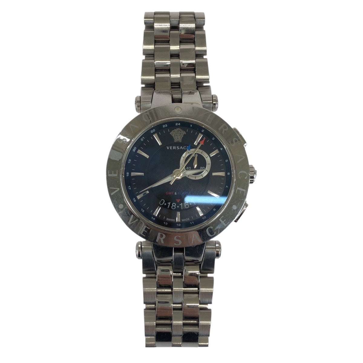 ヴェルサーチェ メデューサ V-RACE GMT ALARM 腕時計 29G99D009S099 クオーツ ステンレススチール メンズ VERSACE 中古