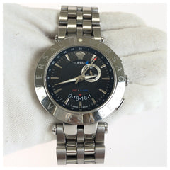 ヴェルサーチェ メデューサ V-RACE GMT ALARM 腕時計 29G99D009S099 クオーツ ステンレススチール メンズ VERSACE 中古