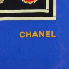 シャネル グリポア ジュエリー カボション柄 スカーフ 大判スカーフ ブルー ホワイト マルチカラー レディース CHANEL 中古