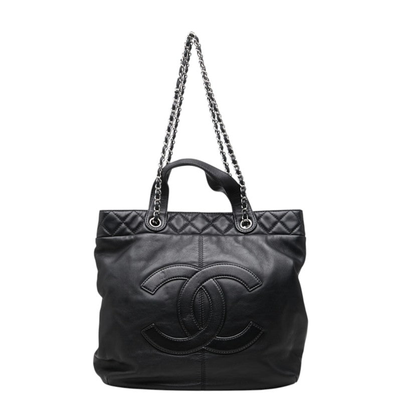 シャネル ココマーク ハンドバッグ チェーン トートバッグ ブラック ラムスキン レディース CHANEL 中古