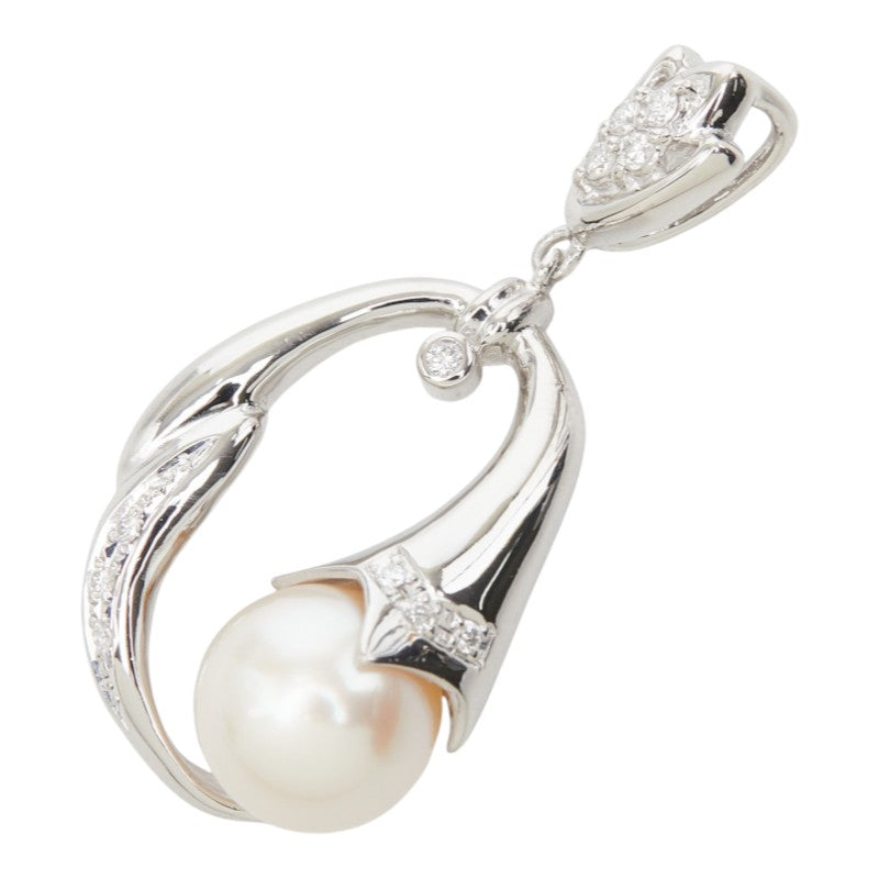 アコヤ真珠 ダイヤモンド Pt900 プラチナ アコヤパール9.5mm ダイヤ0.12ct フラワーモチーフ つぼみ 蕾 シェイプ 雫 ペンダントトップ ネックレス レディース 中古