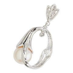 アコヤ真珠 ダイヤモンド Pt900 プラチナ アコヤパール9.5mm ダイヤ0.12ct フラワーモチーフ つぼみ 蕾 シェイプ 雫 ペンダントトップ ネックレス レディース 中古
