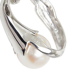 アコヤ真珠 ダイヤモンド Pt900 プラチナ アコヤパール9.5mm ダイヤ0.12ct フラワーモチーフ つぼみ 蕾 シェイプ 雫 ペンダントトップ ネックレス レディース 中古