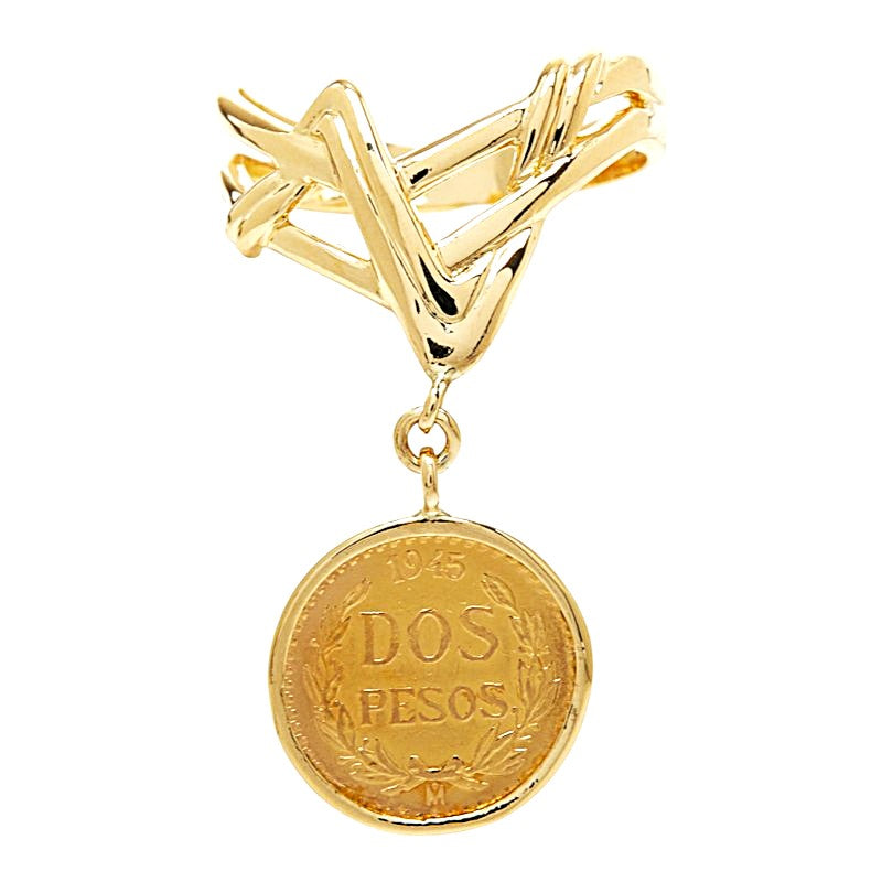 K18YG イエローゴールド メキシコ 2ペソ金貨 DOS PESOS 1945 リング 指輪 レディース 12号 中古