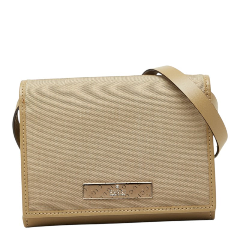 グッチ 三つ折り財布 ショルダーウォレット 039 2888 1101 ベージュ系 キャンバス レザー レディース GUCCI 中古