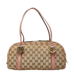 グッチ GGキャンバス GGツインズ ハンドバッグ 232958 ベージュ ピンク キャンバス レザー レディース GUCCI 中古