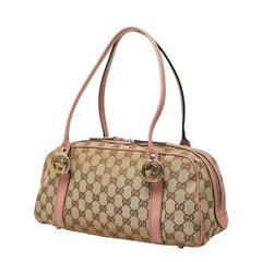 グッチ GGキャンバス GGツインズ ハンドバッグ 232958 ベージュ ピンク キャンバス レザー レディース GUCCI 中古