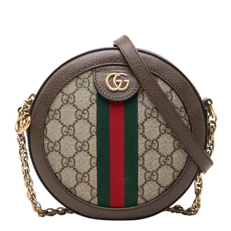 グッチ オフィディア GGスプリーム 斜め掛け チェーン ショルダーバッグ 550618 ブラウン レザー PVC レディース GUCCI 中古