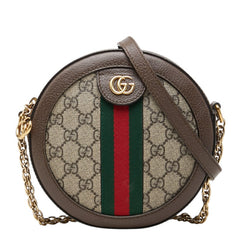 グッチ オフィディア GGスプリーム 斜め掛け チェーン ショルダーバッグ 550618 ブラウン レザー PVC レディース GUCCI 中古