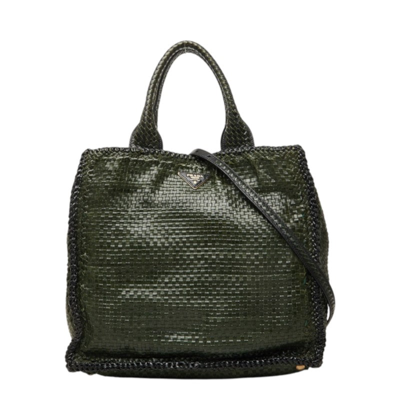プラダ 三角ロゴプレート マドラス ハンドバッグ 2WAY ショルダーバッグ BN2222 グリーン レザー レディース PRADA 中古