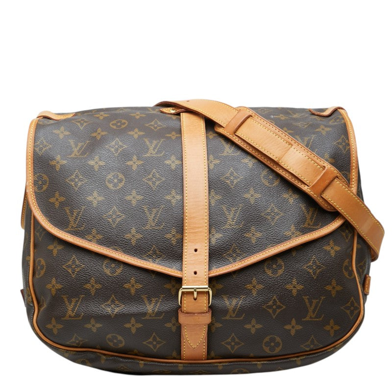 ルイ ヴィトン モノグラム ソミュール35 斜め掛け ショルダーバッグ M42254 ブラウン PVC レザー レディース LOUIS VUITTON 中古