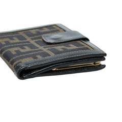 フェンディ ズッカ柄 二つ折り財布 がま口 ウォレット 2251 ブラウン キャンバス レザー ジャカード レディース FENDI 中古
