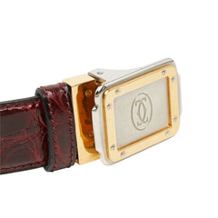 カルティエ マストライン スクエア バックル ベルト ボルドー クロコダイル メンズ CARTIER 中古