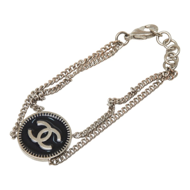 シャネル ココマーク ココメダル チェーン ブレスレット ラウンド 2連 シルバー ブラック メタル レディース CHANEL 中古