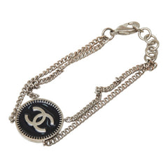シャネル ココマーク ココメダル チェーン ブレスレット ラウンド 2連 シルバー ブラック メタル レディース CHANEL 中古