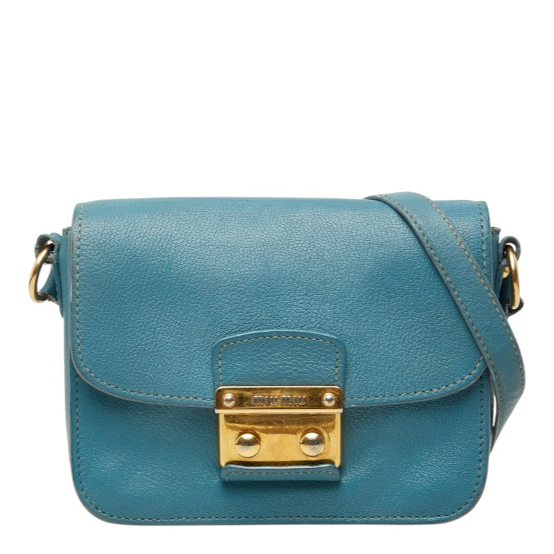 ミュウミュウ マドラス 斜め掛け ショルダーバッグ ブルー レザー レディース MIUMIU 中古
