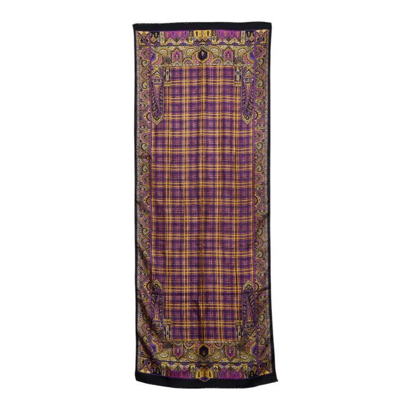 ヴェルサーチェ チェック スカーフ ストール パープル マルチカラー シルク レディース VERSACE 中古