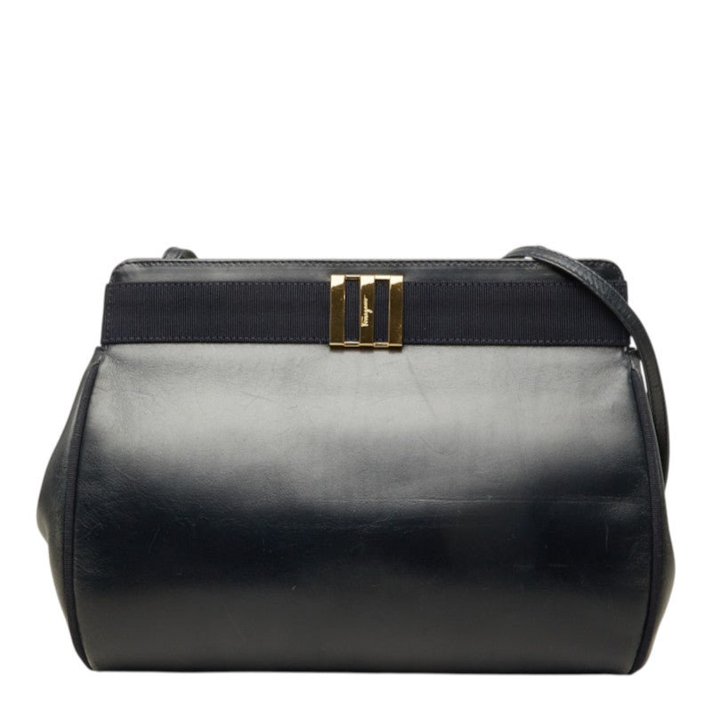 サルヴァトーレフェラガモ ヴァラ ショルダーバッグ AN 21 3111 ブラック ゴールド レザー レディース Salvatore Ferragamo 中古
