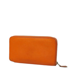 エルメス アザップ シルクイン ロング ラウンドファスナー 長財布 □M刻印 オレンジ シルバー レザー レディース HERMES 中古