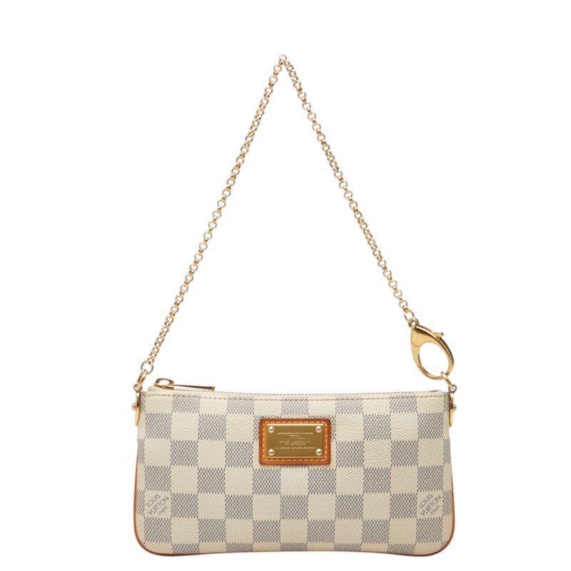 ルイ ヴィトン ダミエ アズール ポシェットミラMM ハンドバッグ N60027 ホワイト PVC レザー レディース LOUIS VUITTON 中古