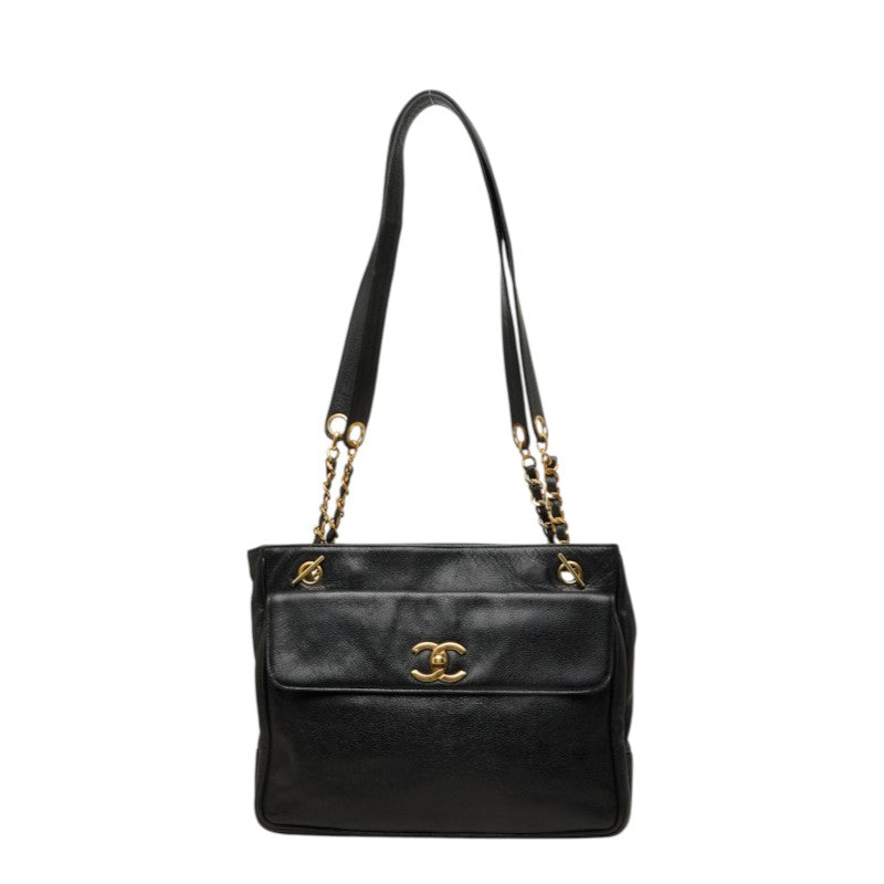 シャネル ココマーク チェーン ショルダーバッグ ブラック ゴールド キャビアスキン レディース CHANEL 中古