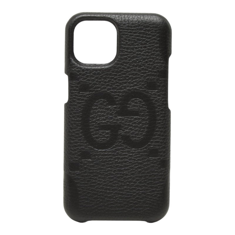グッチ ジャンボGG アイフォンケース スマホケース 760218 ブラック レザー レディース GUCCI 中古