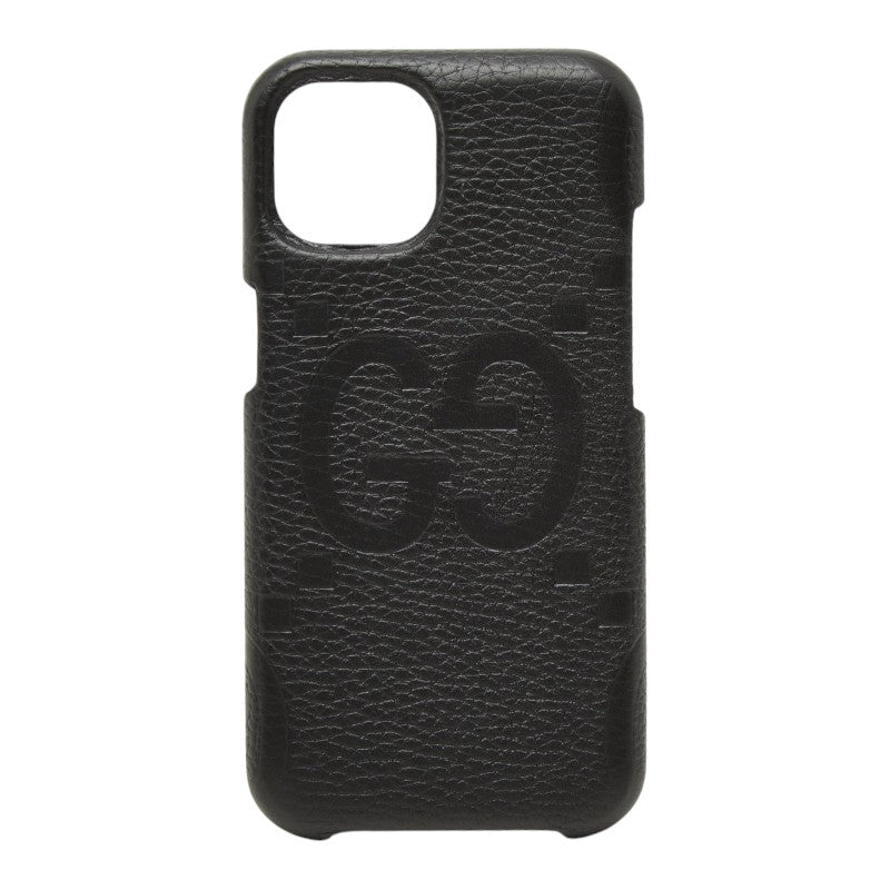 グッチ ジャンボGG アイフォンケース スマホケース 760218 ブラック レザー レディース GUCCI 中古