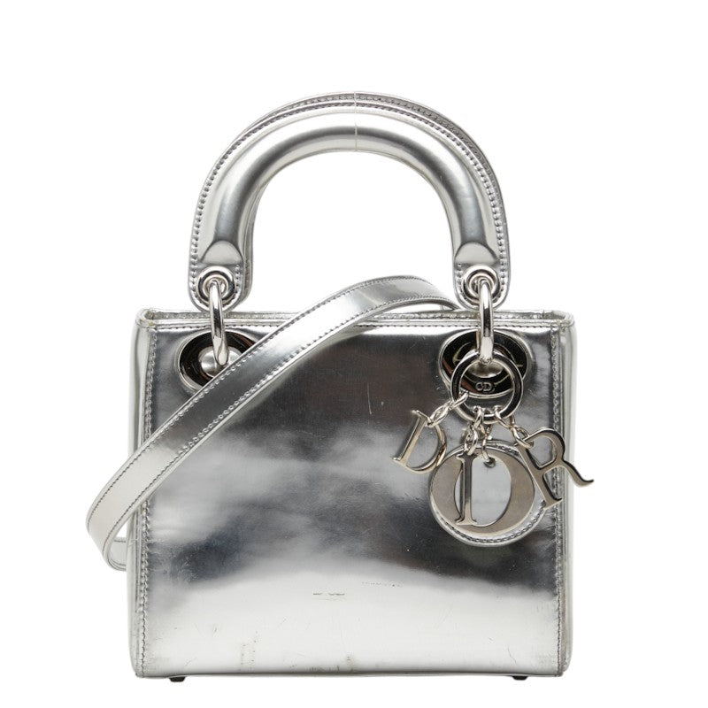 ディオール レディディオール ミニ ハンドバッグ ショルダーバッグ 2WAY シルバー パテントレザー レディース Dior 中古