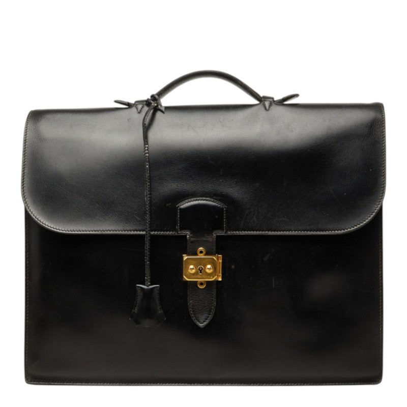 エルメス サックアデペッシュ38 ビジネスバッグ ブリーフケース ハンドバッグ ブラック ボックスカーフ メンズ HERMES 中古