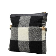 バーバリー ブロックチェック 斜め掛け ショルダーバッグ ブラック ホワイト ウール レザー レディース BURBERRY 中古