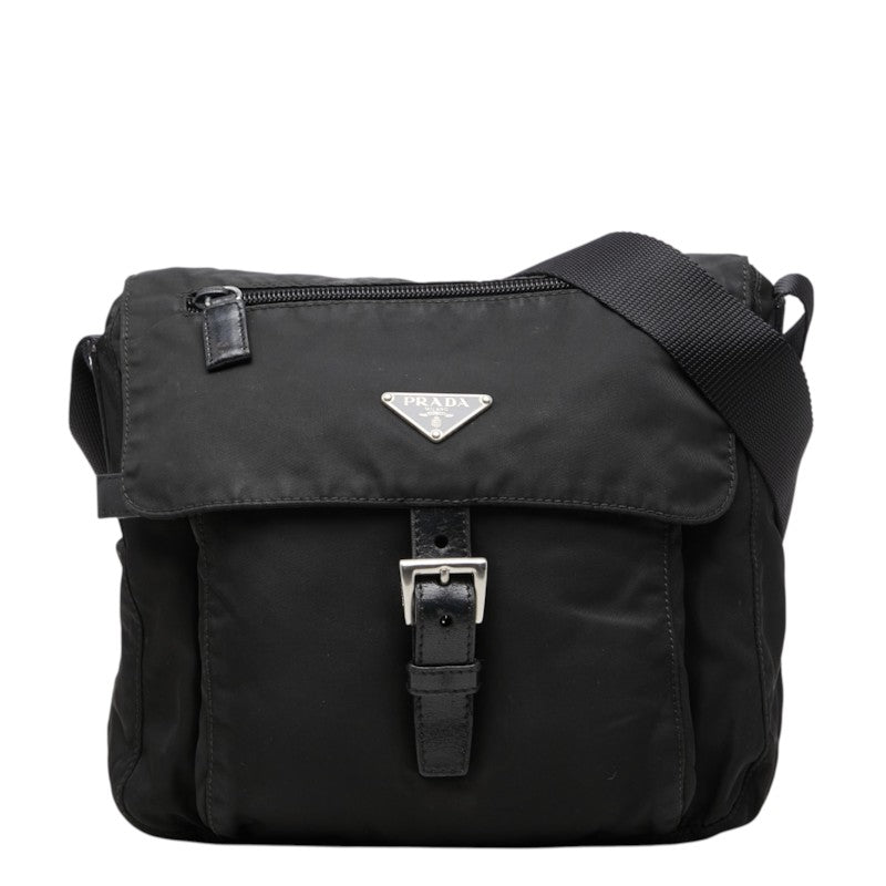 プラダ 三角ロゴプレート 斜め掛け ショルダーバッグ ブラック ナイロン レディース PRADA 中古