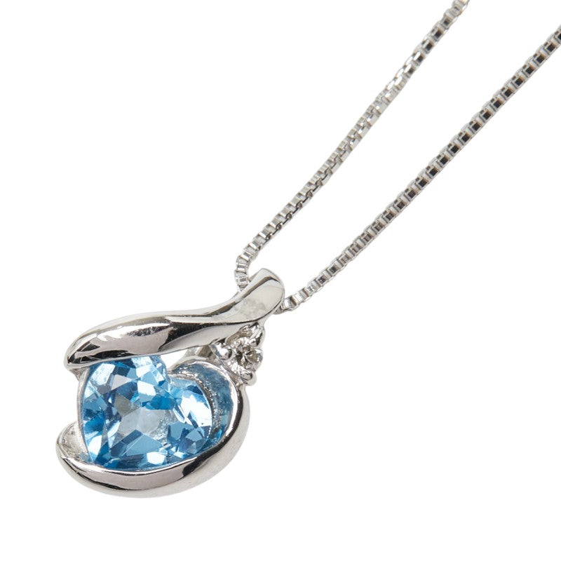 ブルートパーズ Pt900 プラチナ Pt850 プラチナ ブルートパーズ ダイヤ0.01ct ハートモチーフ 雫 ネックレス レディース 中古