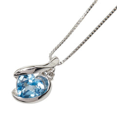 ブルートパーズ Pt900 プラチナ Pt850 プラチナ ブルートパーズ ダイヤ0.01ct ハートモチーフ 雫 ネックレス レディース 中古