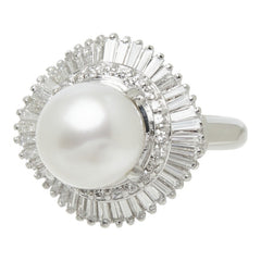 白蝶真珠 Pt900 プラチナ 白蝶真珠10.3～10.5mm ダイヤ0.95ct ダイヤ0.35ct フラワーモチーフ リング 指輪 レディース 13号 中古