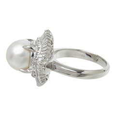 白蝶真珠 Pt900 プラチナ 白蝶真珠10.3～10.5mm ダイヤ0.95ct ダイヤ0.35ct フラワーモチーフ リング 指輪 レディース 13号 中古