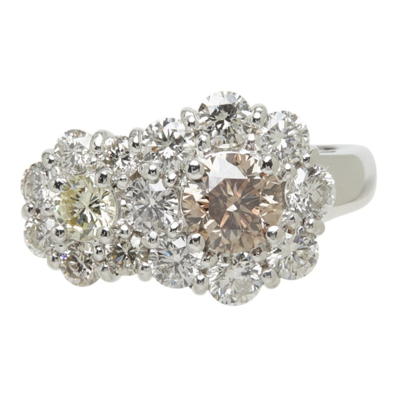 ブラウンダイヤモンド ダイヤモンド Pt900 プラチナ ダイヤ0.803ct ダイヤ1.70ct フラワーモチーフ リング 指輪 レディース 16号 中古