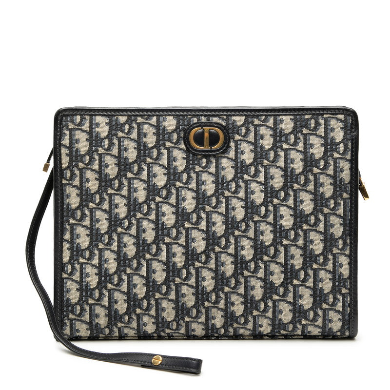 ディオール オブリーク トロッター 30 モンテーニュ クラッチバッグ ジャガード ネイビー キャンバス レザー レディース Dior 中古