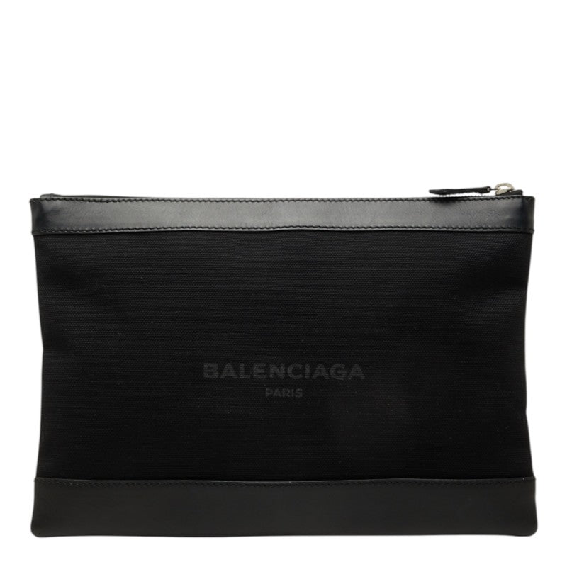 バレンシアガ ネイビークリップ クラッチバッグ セカンドバッグ 373834 ブラック キャンバス レザー レディース BALENCIAGA 中古
