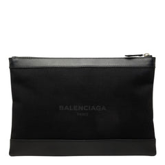 バレンシアガ ネイビークリップ クラッチバッグ セカンドバッグ 373834 ブラック キャンバス レザー レディース BALENCIAGA 中古