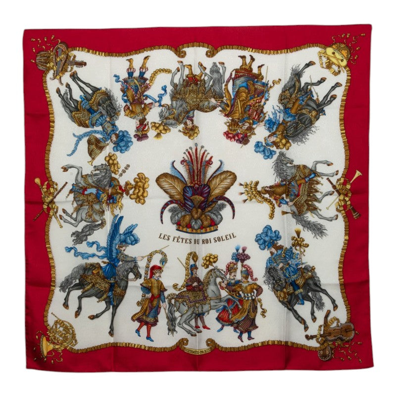 エルメス カレ90 LES FÊTES DU ROI SOLEIL 太陽王の祝典 スカーフ 大判スカーフ レッド系 マルチカラー シルク レディース HERMES 中古